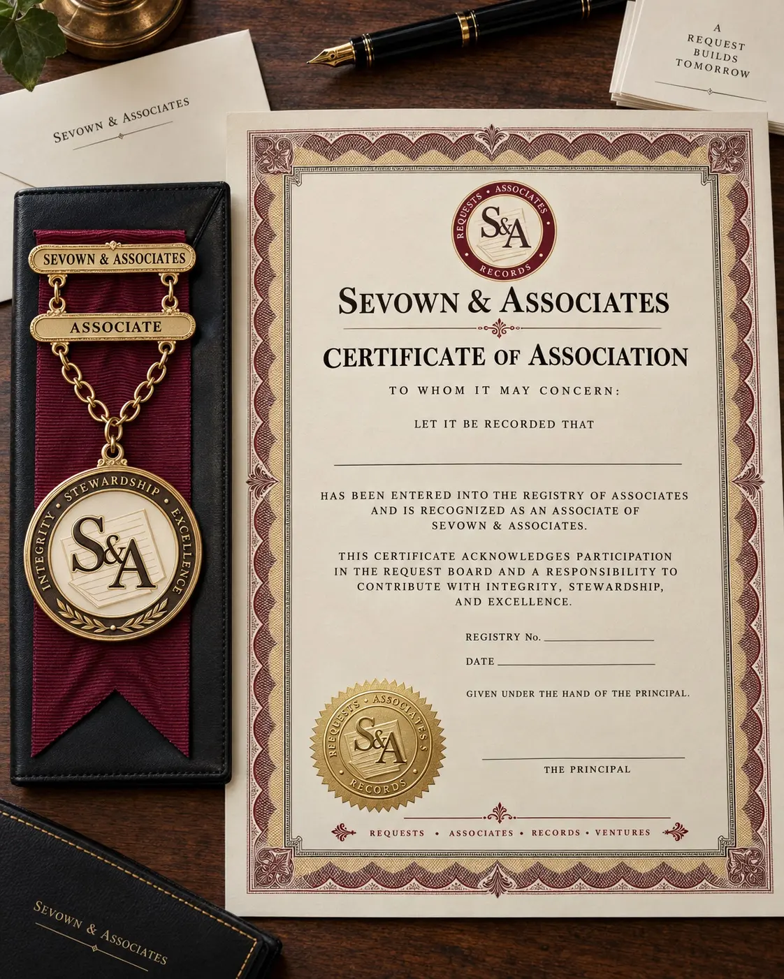 A formal certificate of association and associate medal